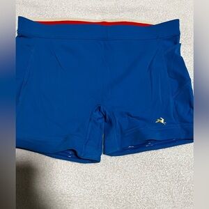 Tracksmith Blue Swim Trunks with Red Accent